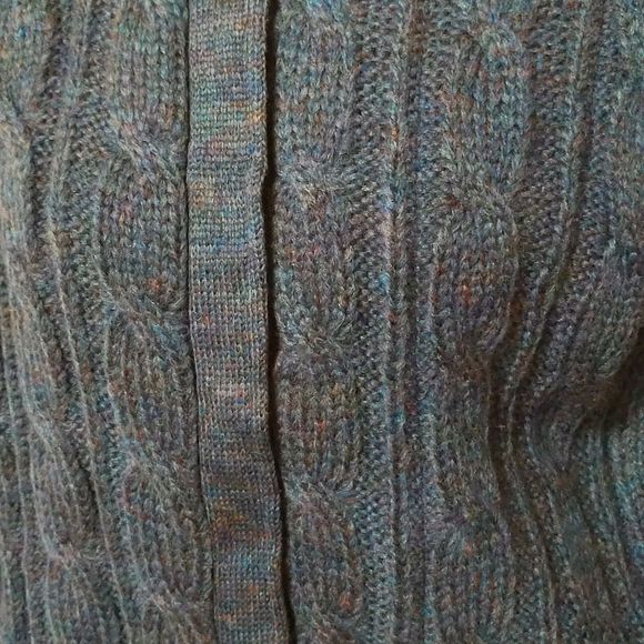 Vintage Lindsay Scott Cable Knit Barn Sweater Jacket Pockets Pad Shoulder Size M - Picture 2 of 11